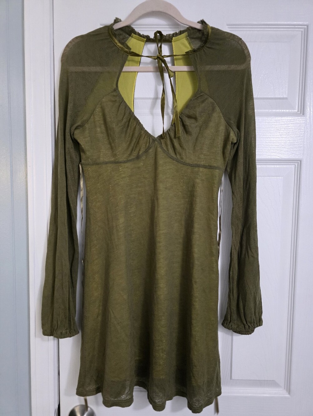 FREE PEOPLE Fairycore Peasant Willow Green Trumpet Long-Sleeve Keyhole Dress Y2K